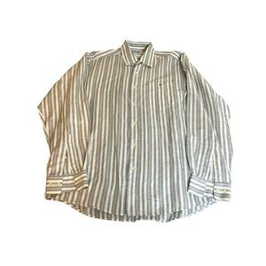 Lacoste Shirt Adult 42‎ 2XL Gray White Striped Pocket Alligator Logo France Mens